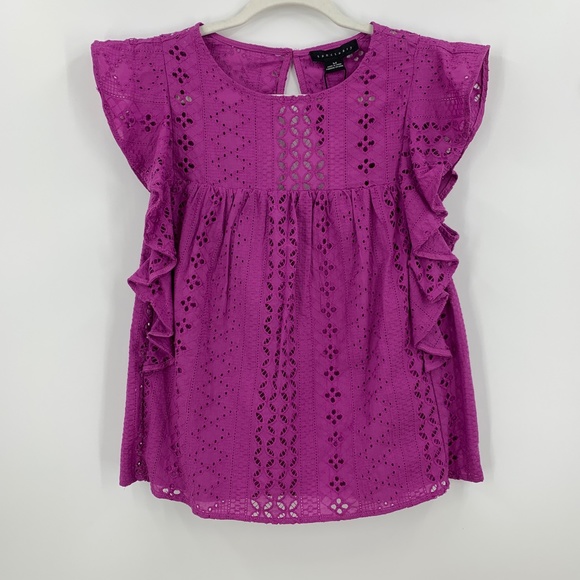 Sanctuary Breezy Eyelet Flutter Sleeve Back Cut-Out Shell Top Sz M - Picture 3 of 12